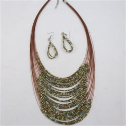 Gold Seed Bead Multi-strand Necklace and Earrings - VP's Jewelry