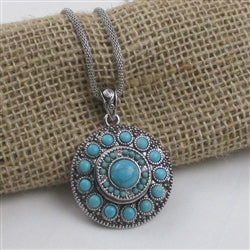 Multi-stoned Turquoise & Silver Pendant Necklace - VP's Jewelry