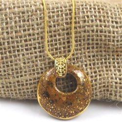 Golden Brown and Gold Kazuri Pendant on Gold Chain - VP's Jewelry