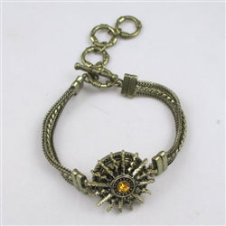 Topaz Crystal & Antique Gold Sun Burst Bangle Bracelet - VP's Jewelry