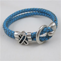Light Blue Awareness Leather Braided Bracelet - VP's Jewelry