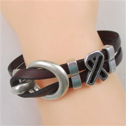 Burgundy Flat Leather Awareness Ribbon Bracelet - VP's Jewelry