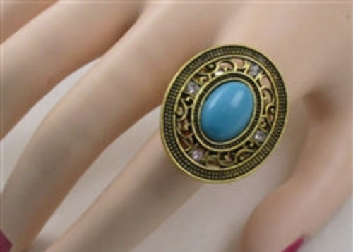 Turquoise Stone Adjustable Fashion Gold Ring - VP's Jewelry  