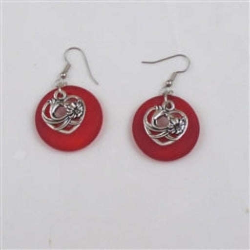 Buy red sea glass earring pewtheart charms