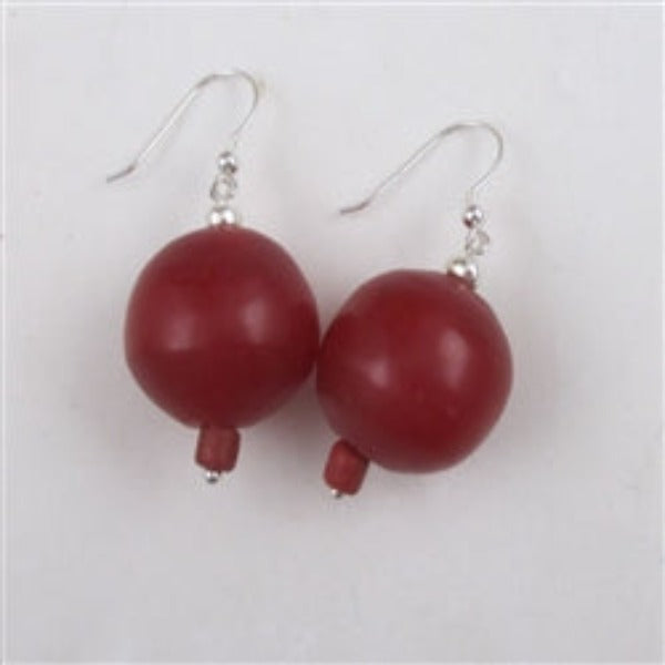 Bold Red Handmade African Trade Bead Earrings - VP's Jewelry