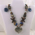 Blue Kazuri Statement Necklace with Lily Pendant & Earrings - VP's Jewelry