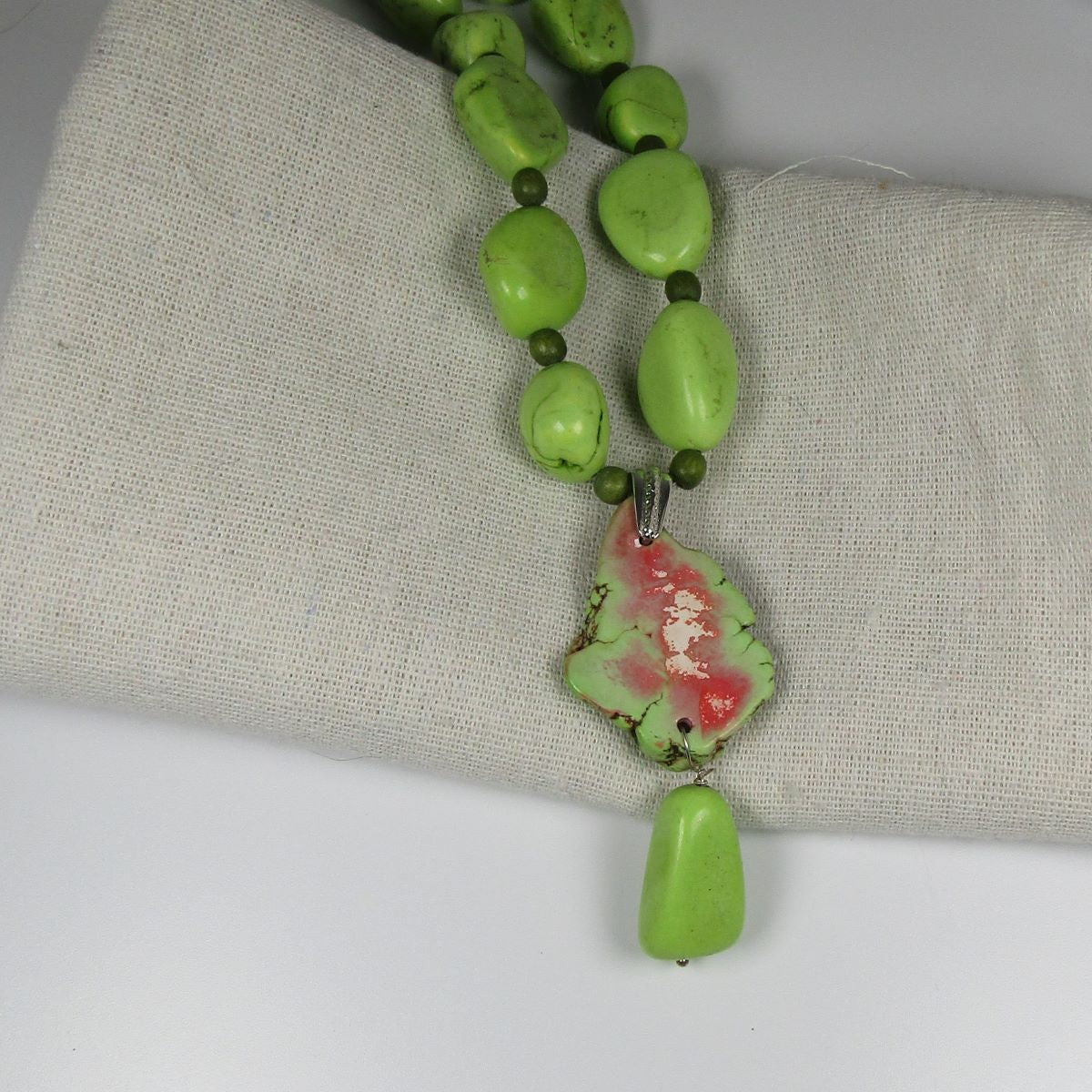 Lime Green Gemstone Nugget Necklace with Pendant - VP's Jewelry