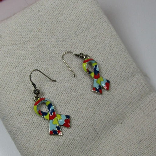 Puzzle Ribbon Earrings Multi-colored Puzzle