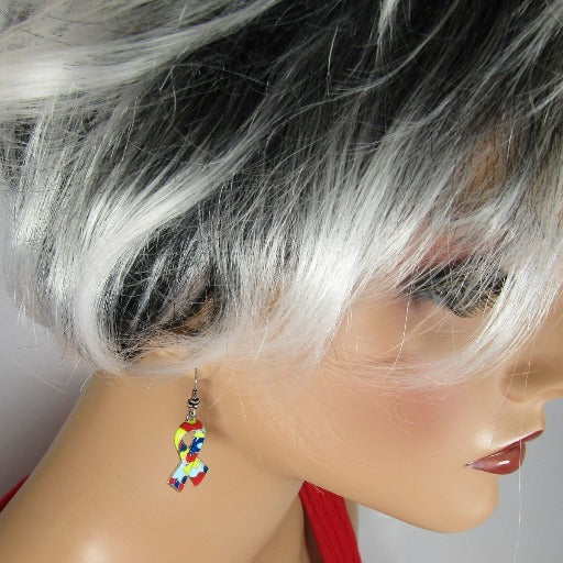Puzzle Ribbon Earrings Multi-colored Puzzle
