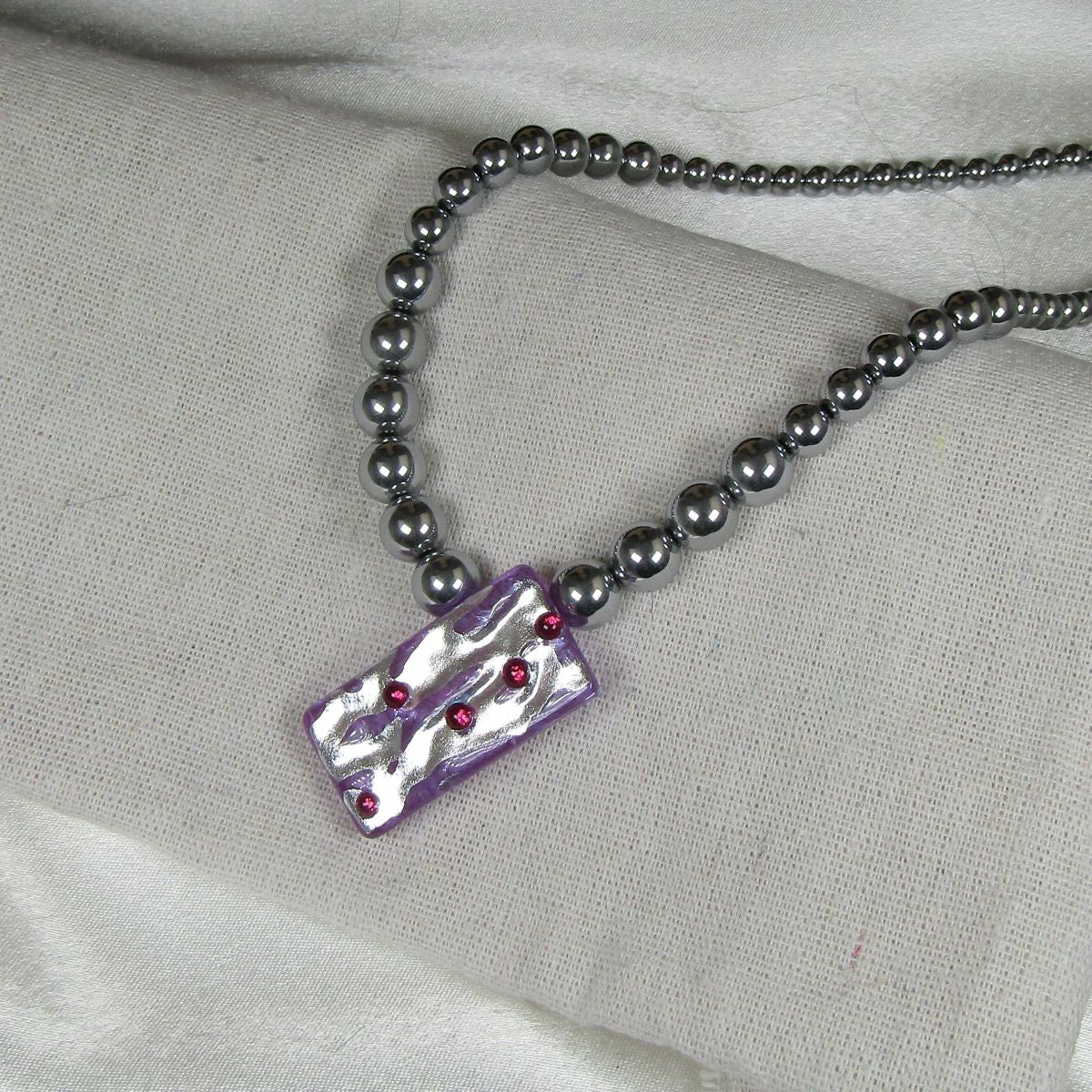 Silvery Handmade Artisan Glass Bead Lampwork Pendant Necklace  - VP's Jewelry
