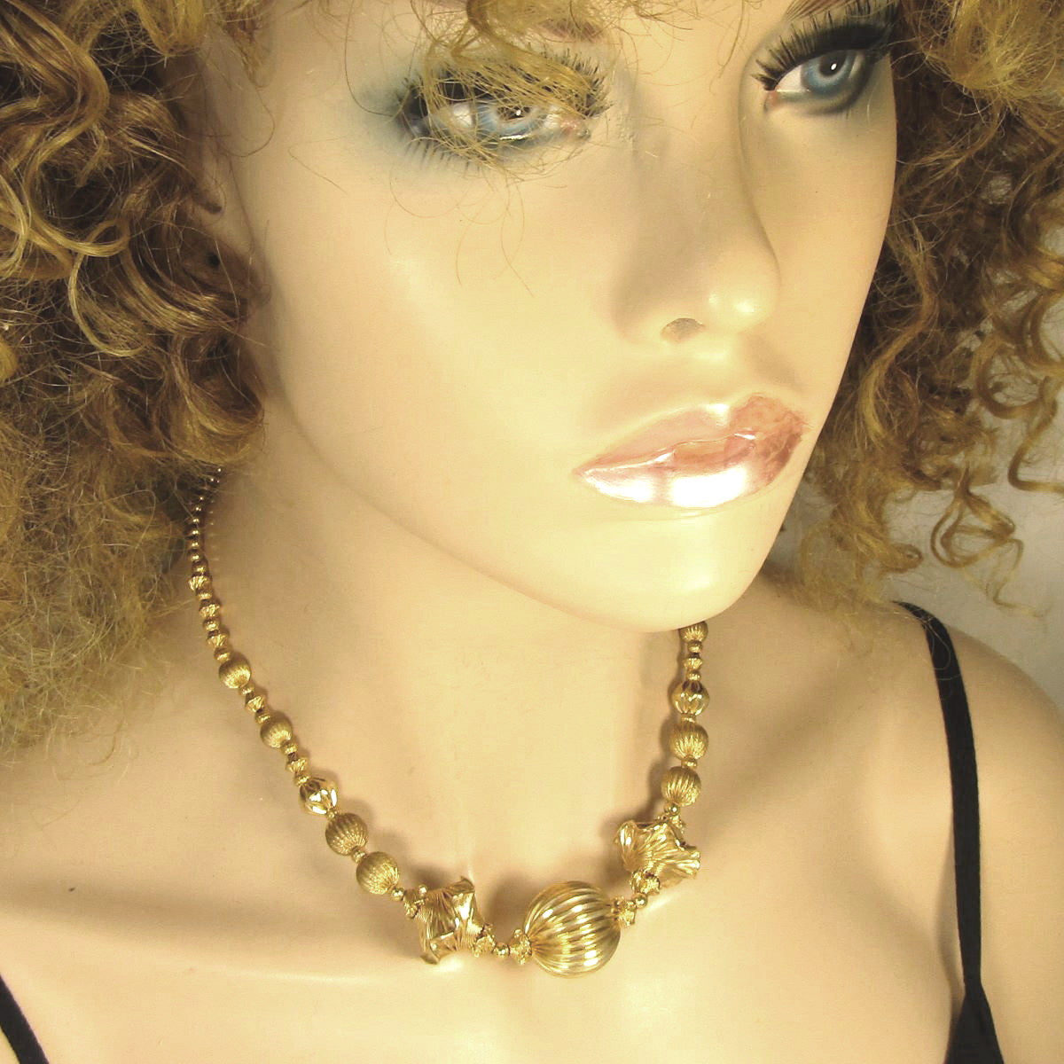 Gold Bead Necklace Statement Gold Necklace - VP's Jewelry