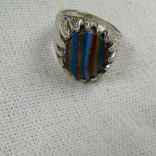 Men's Rainbow Calsilica Ring Sterling Silver Size 9 - VP's Jewelry
