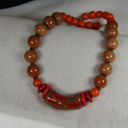 Handmade Beaded Necklace Orange Kazuri Beads - VP's Jewelry