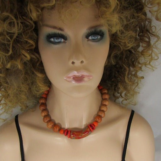 Handmade Beaded Necklace Orange Kazuri Beads - VP's Jewelry