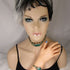 Lt. Green Leather Choker & Bracelet & Silver Earrings Designer Set - VP's Jewelry