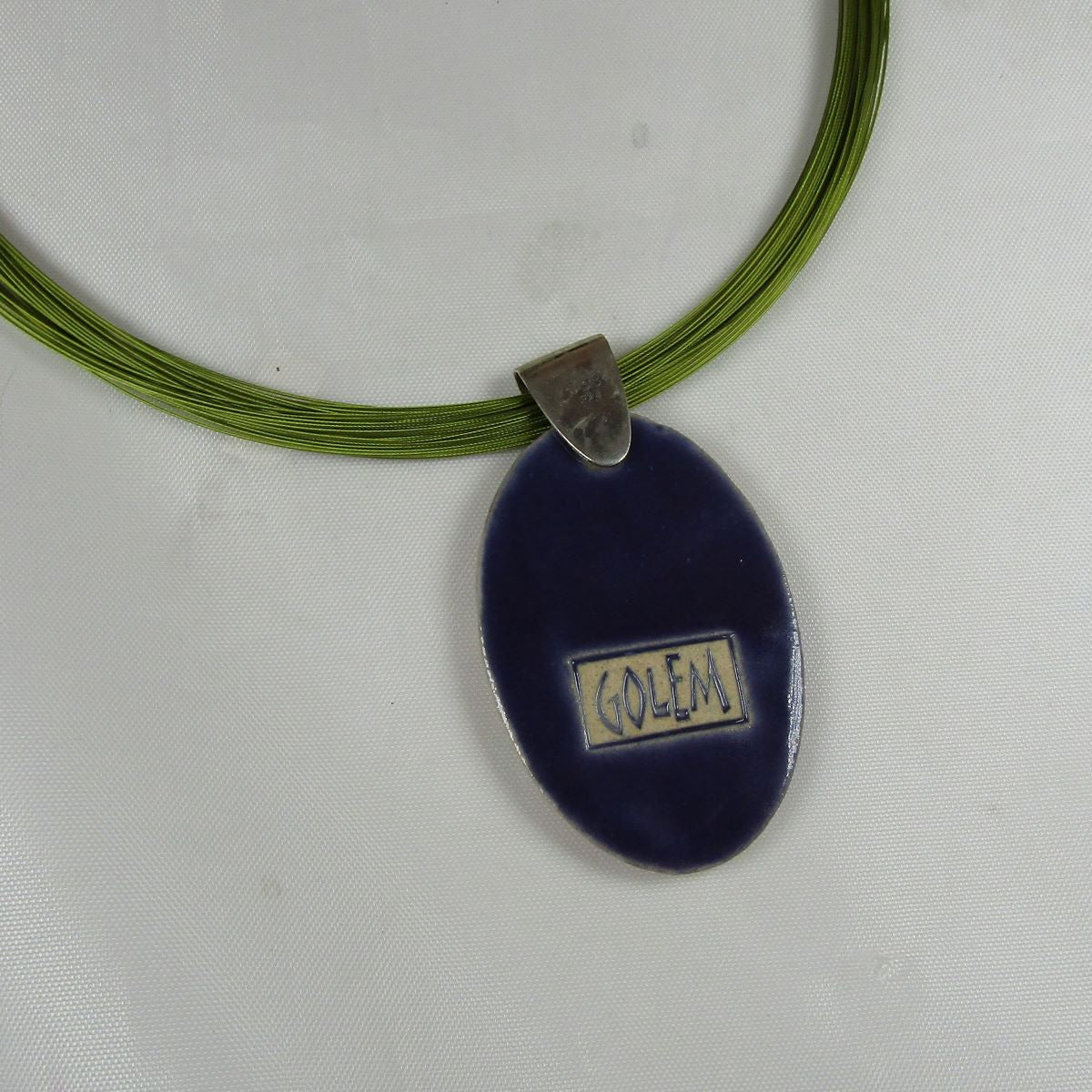 Green Necklace with a Multi-colored Handmade Pendant - VP's Jewelry