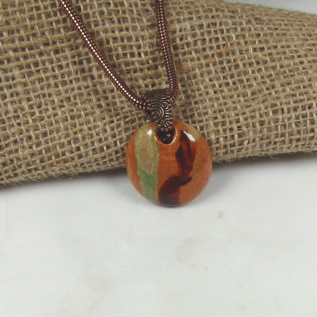 Kazuri Pendant Necklace Tan African Inspired Jewelry - VP's Jewelry