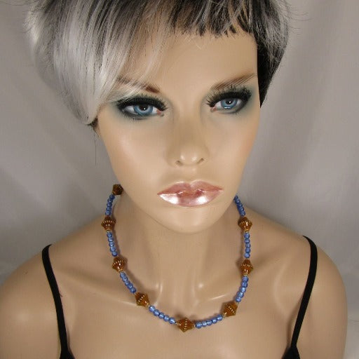 Retro Mood Mirage & Blue Glass Bead Necklace - VP's Jewelry