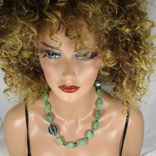 Chunky Chrysoprase Nugget and Blue and Green Beaded Bead Necklace - VP's Jewelry