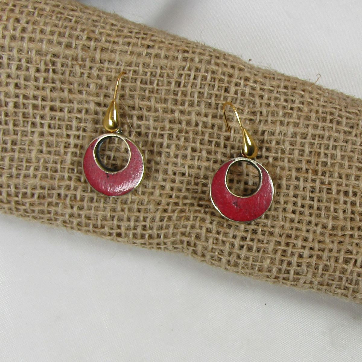 Red Inlay Gold Hoop Earrings - VP's Jewelry