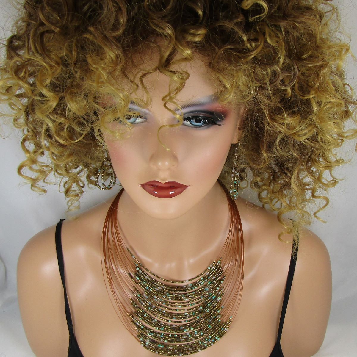 Gold Seed Bead Multi-strand Necklace and Earrings - VP's Jewelry