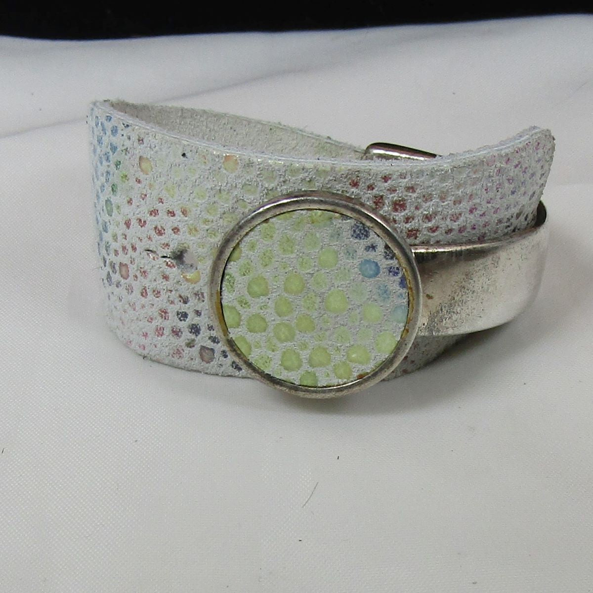 Wide Cuff Leather Bracelet with Botton Accent - VP's Jewelry