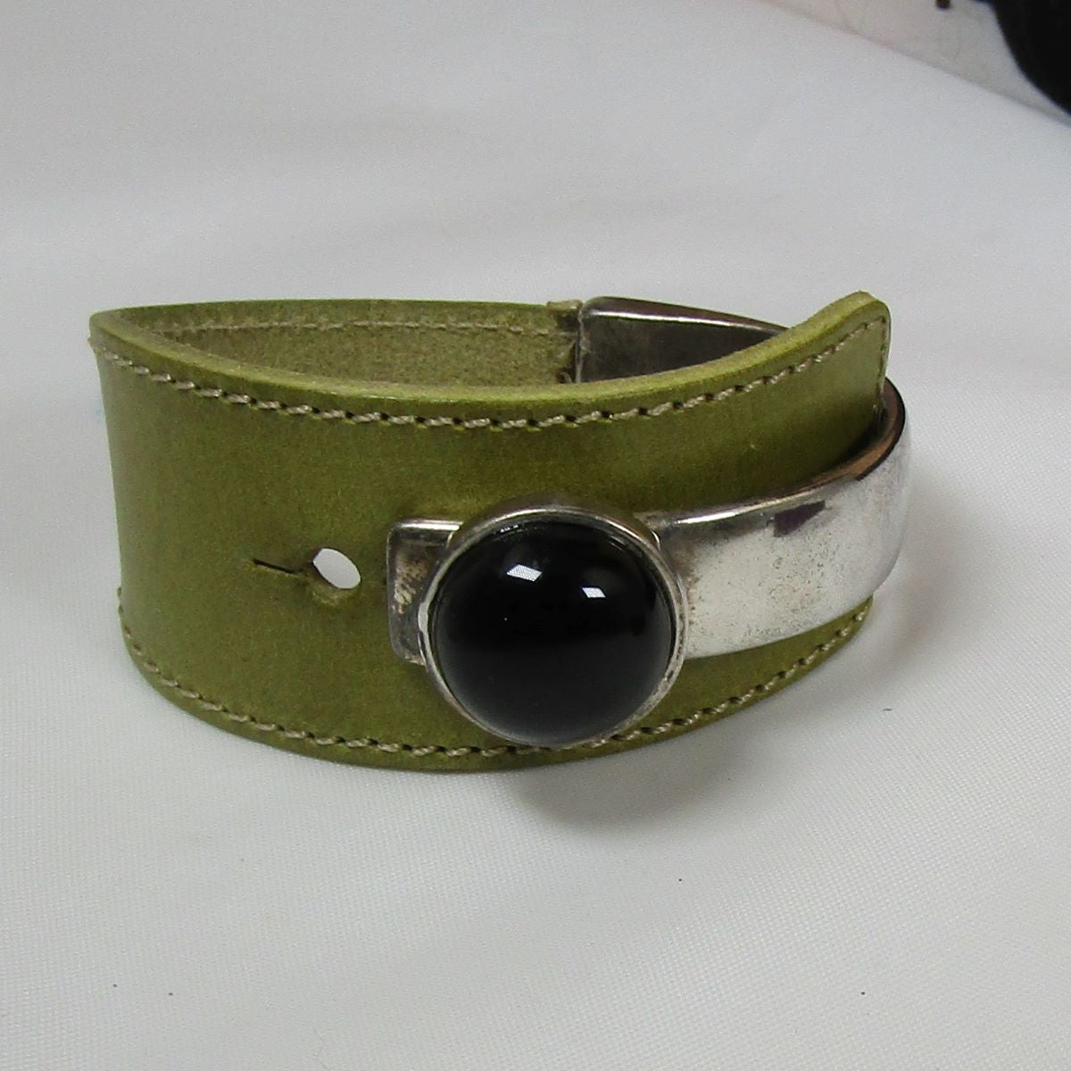 Wide Cuff Leather Bracelet Silver & Black Accent - VP's Jewelry
