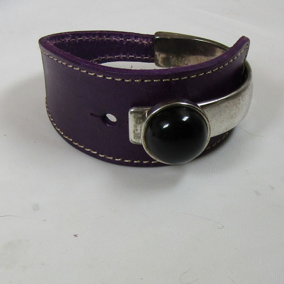 Wide Cuff Leather Bracelet Silver & Black Accent - VP's Jewelry