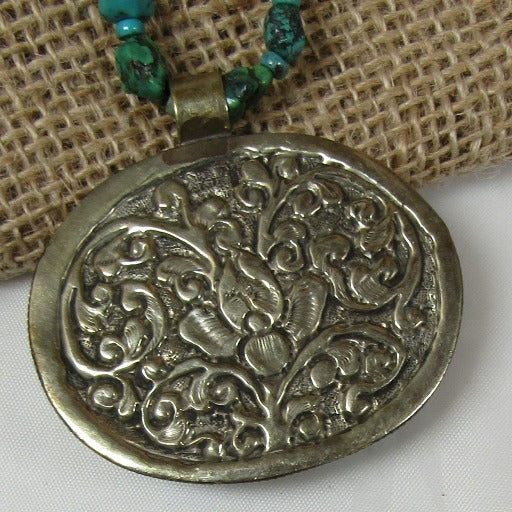 Turquoise Nugget Necklace with Large Gemstone Pendant