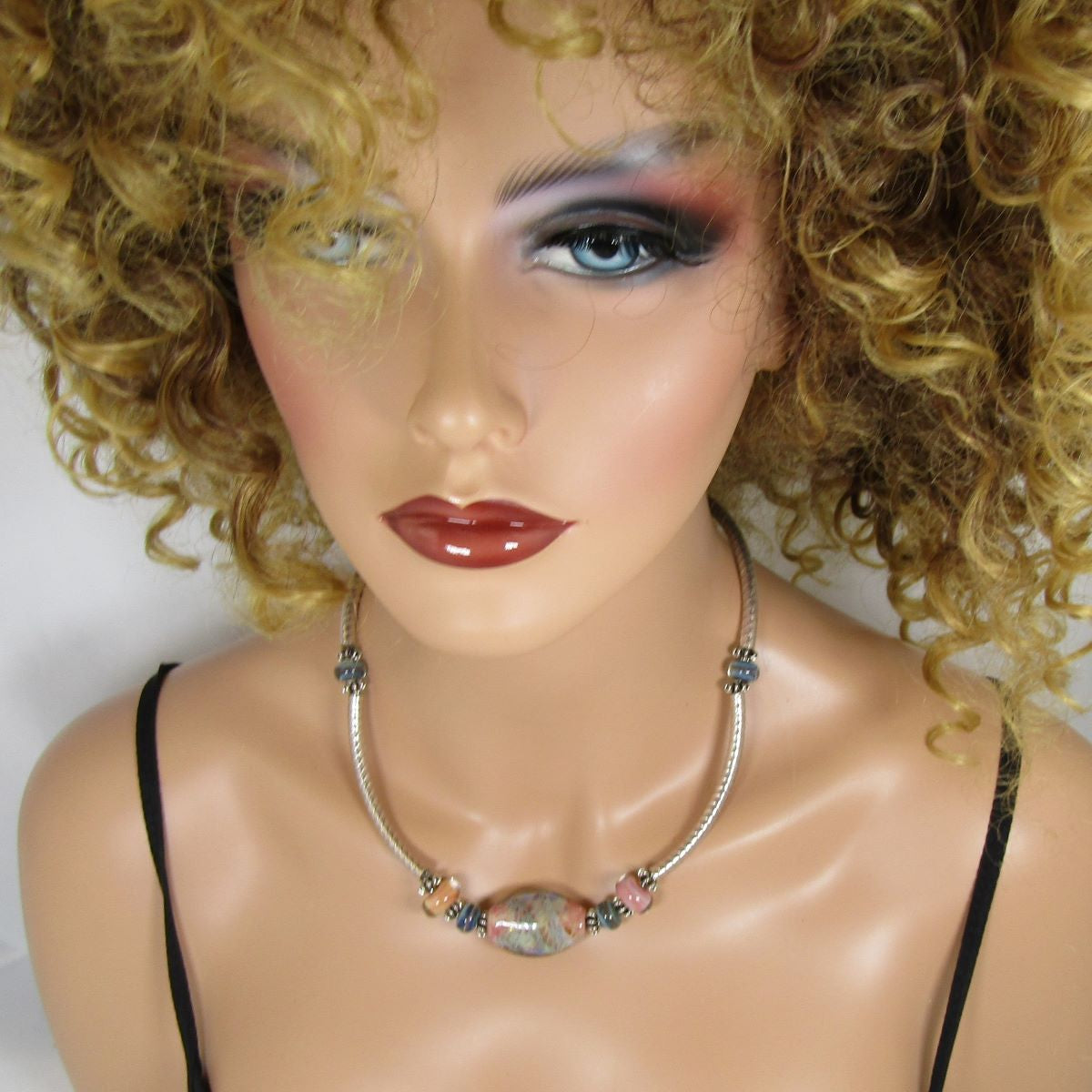 Handmade Artisan Bead Necklace in Peach & Green - VP's Jewelry  