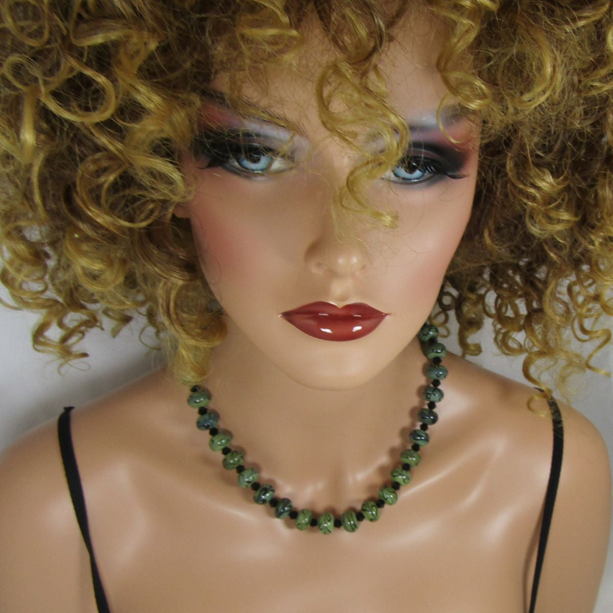 Green and Black Artisan Handmade Lampwork Bead Necklace - VP's Jewelry  
