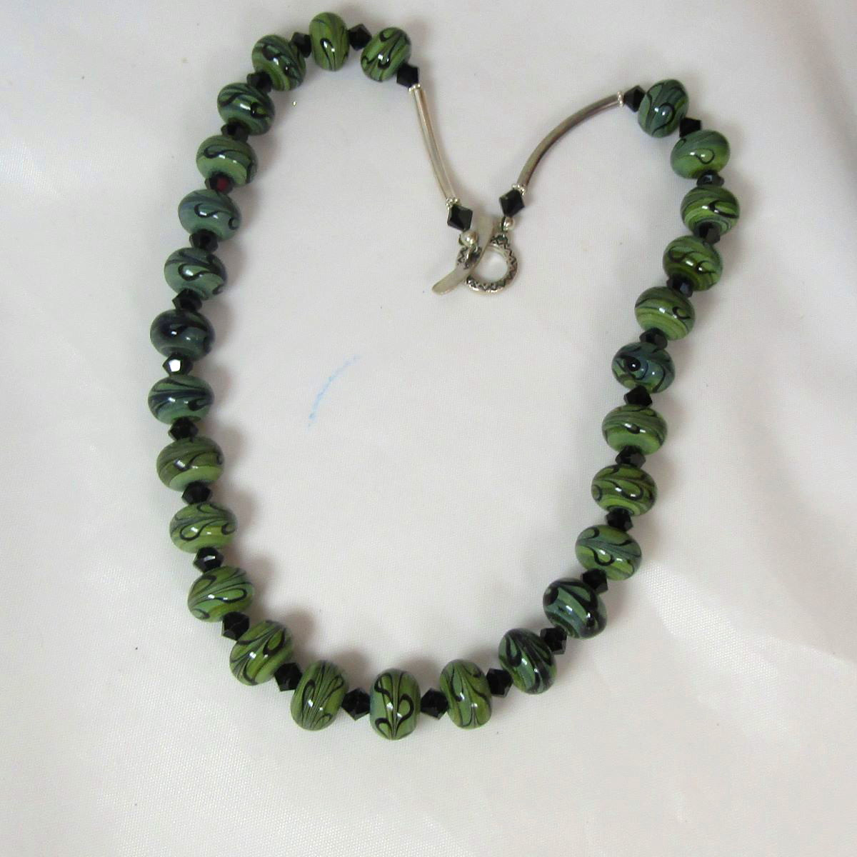 Green and Black Artisan Handmade Lampwork Bead Necklace - VP's Jewelry  