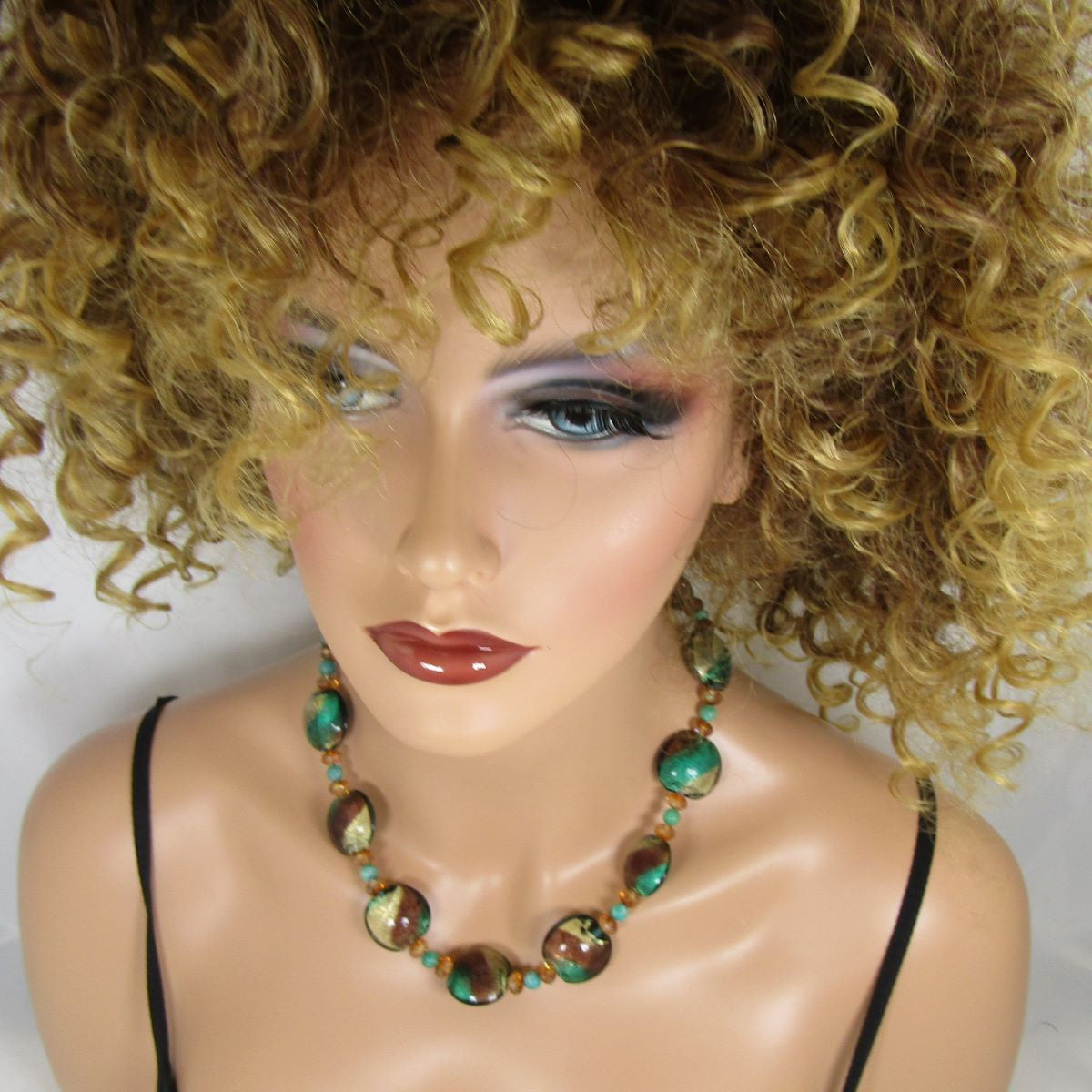 Emerald Green and Gold Lampwork Coin Necklace - VP's Jewelry