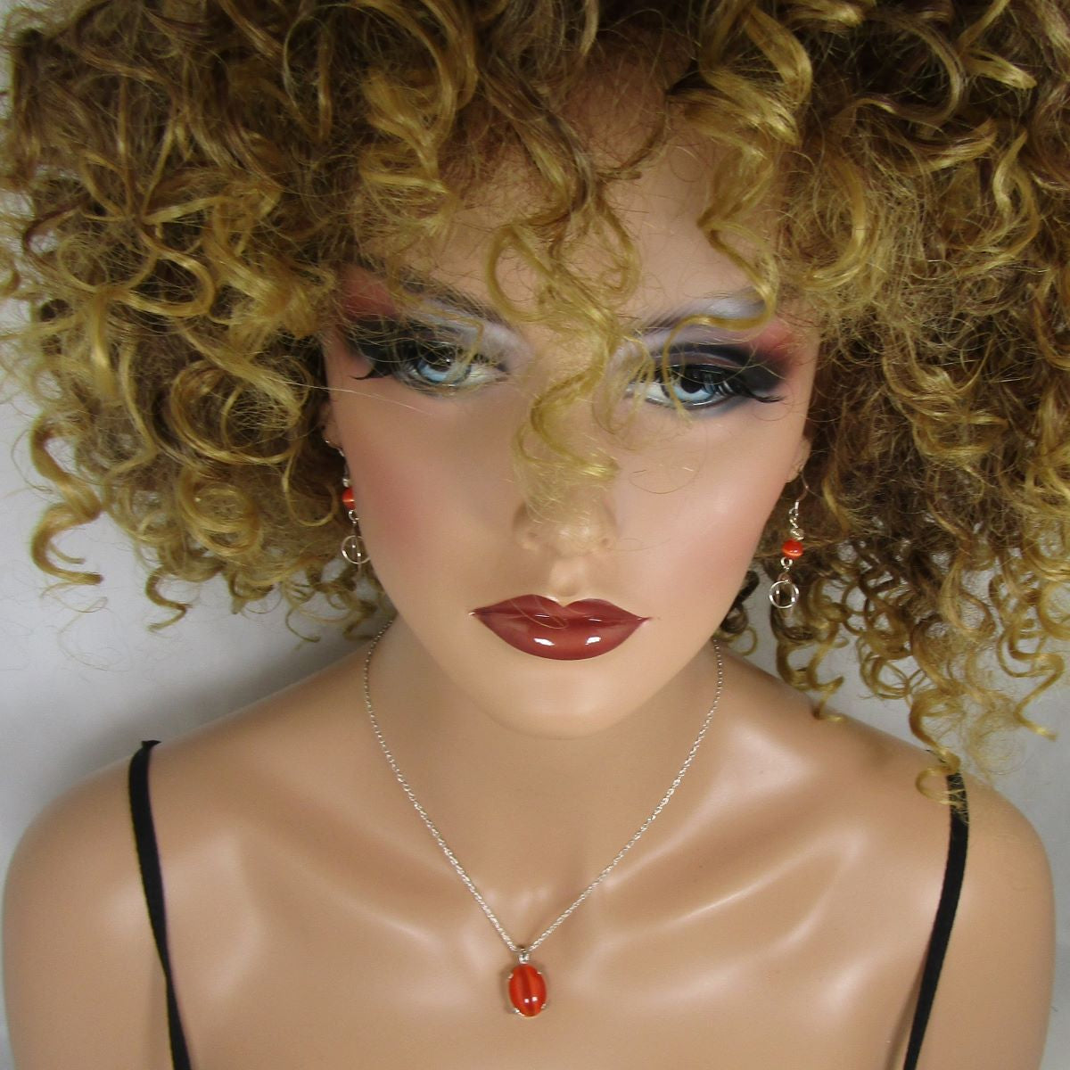 Orange Cat Eye Necklace and Earrings - VP's Jewelry