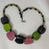 Tagua Nut Necklace in Black Green and Pink  Focal Beads