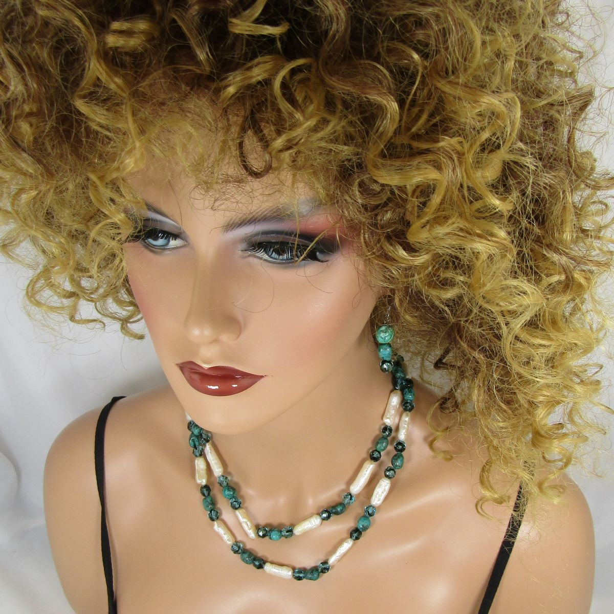 Stick Pearl and Turquoise Double Strand Necklace and Earrings - VP's Jewelry