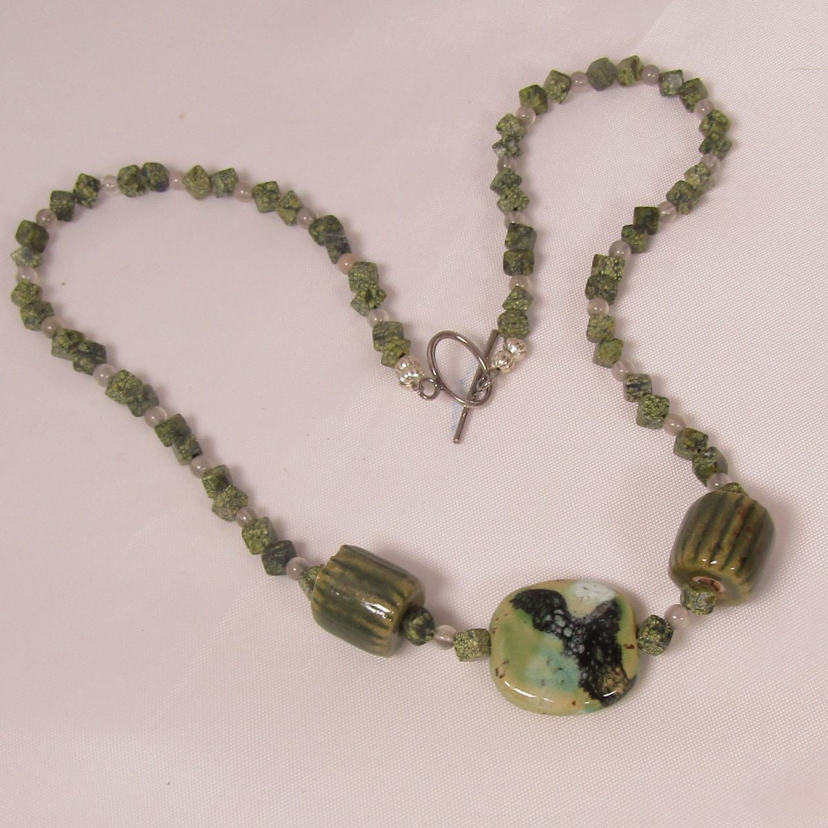 Green Kazuri Necklace Olive Green African Bead & Jade - VP's Jewelry 