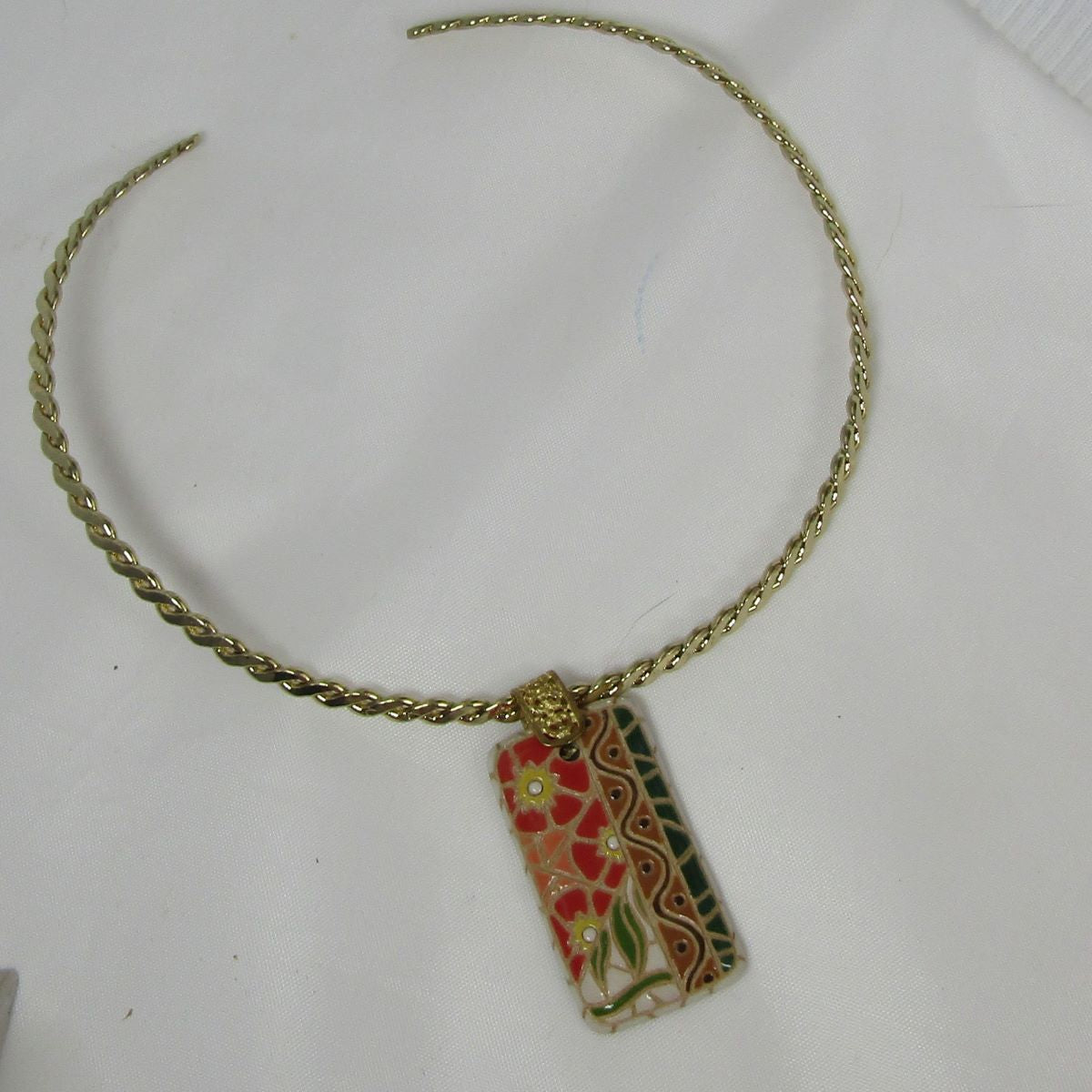 Red Hand Carved Terracotta Flower Pendant on Gold Choker - VP's Jewelry