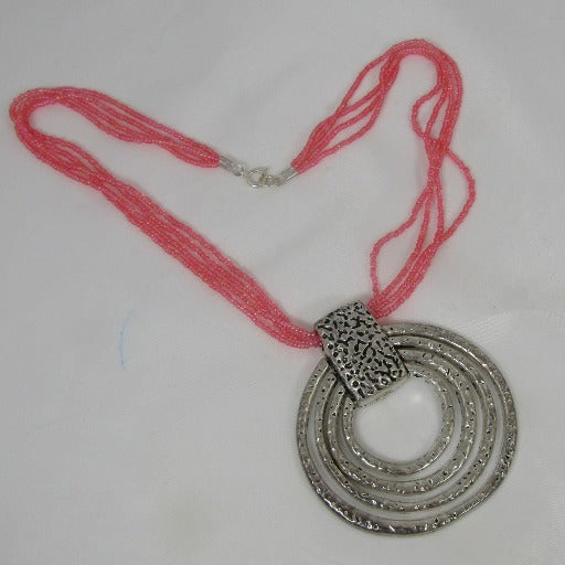 Melon Seed Bead Necklace with Hammered Antique Silver Pendant - VP's Jewelry