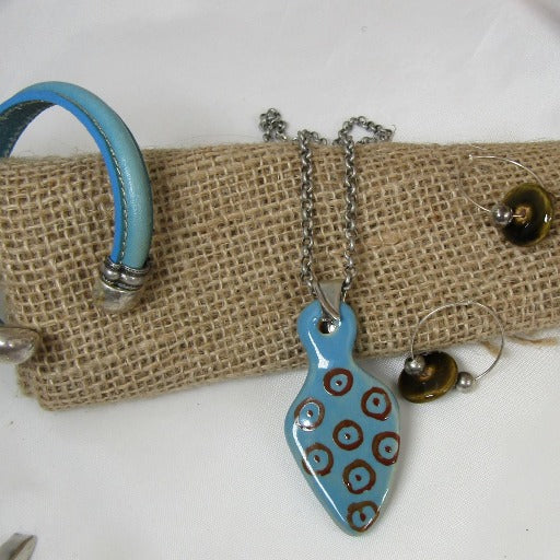 Turquoise Kazuri Pendant Necklace, Earring & Regaliz Bracelet - VP's Jewelry