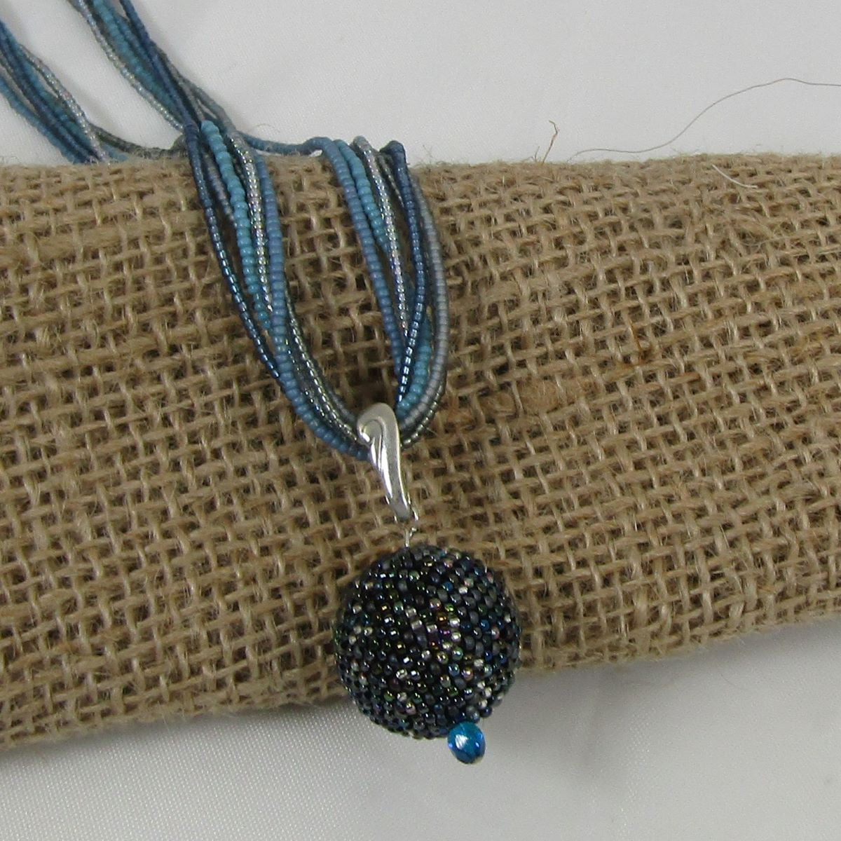 Blue Multi-strand Necklace with Shades of Blue Ball Pendant - VP's Jewelry