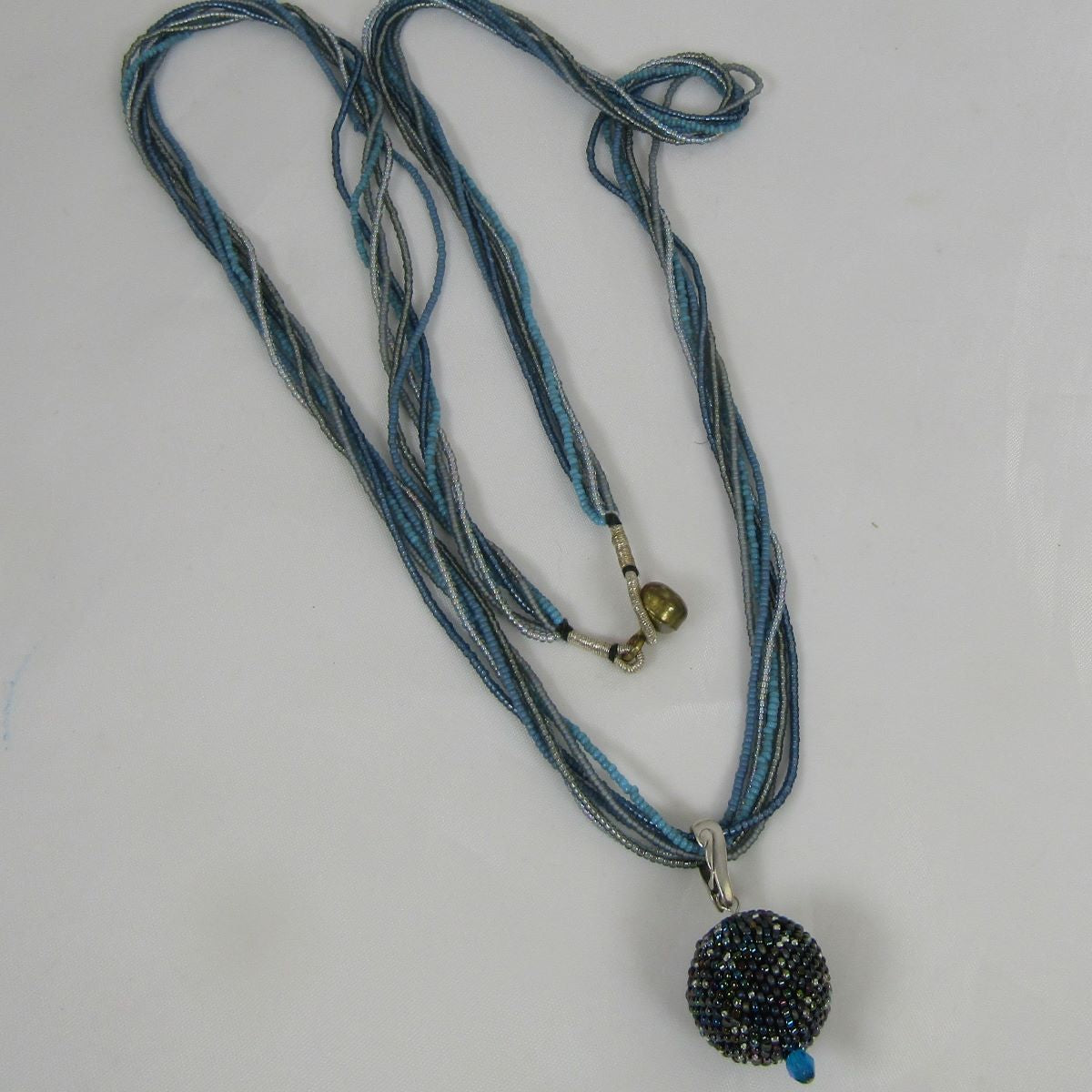 Blue Multi-strand Necklace with Shades of Blue Ball Pendant - VP's Jewelry