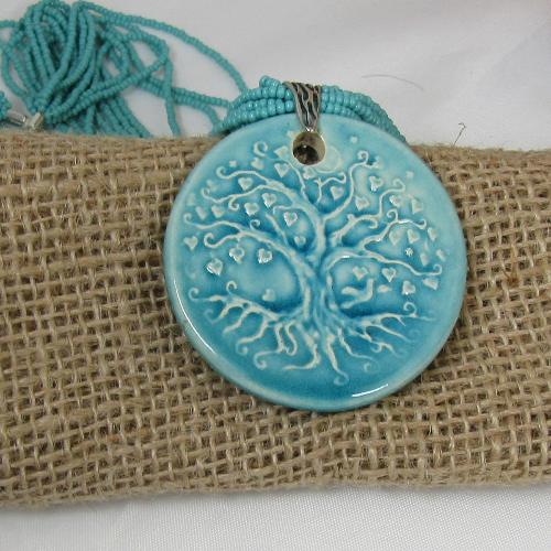 Turquoise Bead Necklace with Claycult Aqua Pendant - VP's Jewelry