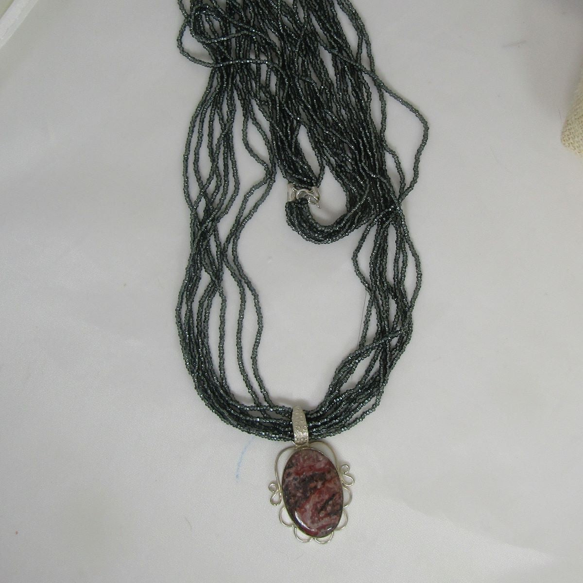 Charcoal Multi-strand Necklace with Jasper Pendant - VP's Jewelry