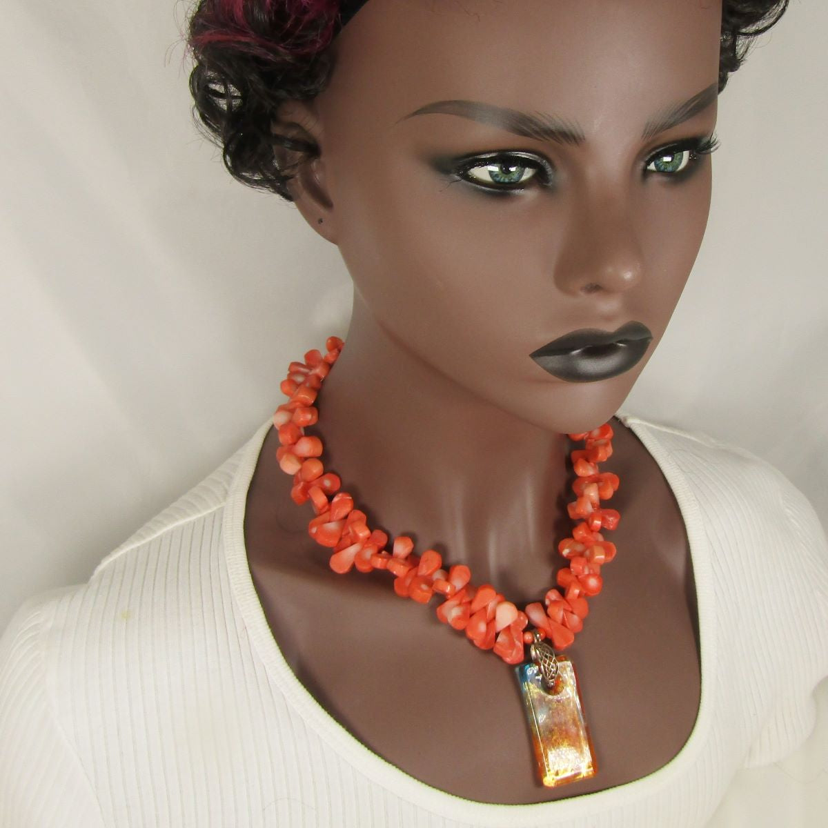 Melon Teardrop Gemstone Bead Necklace with Handmade Pendant - VP's Jewelry