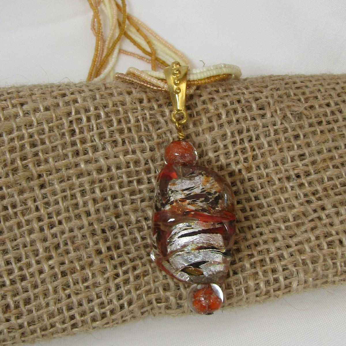 Gold Multi-strand Necklace with Handmade Lampwork Pendant - VP's Jewelry