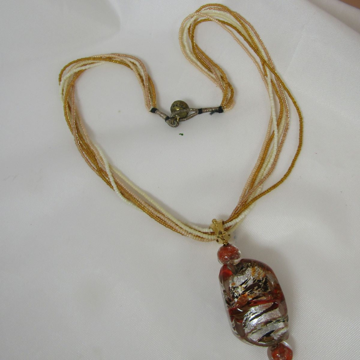 Gold Multi-strand Necklace with Handmade Lampwork Pendant - VP's Jewelry