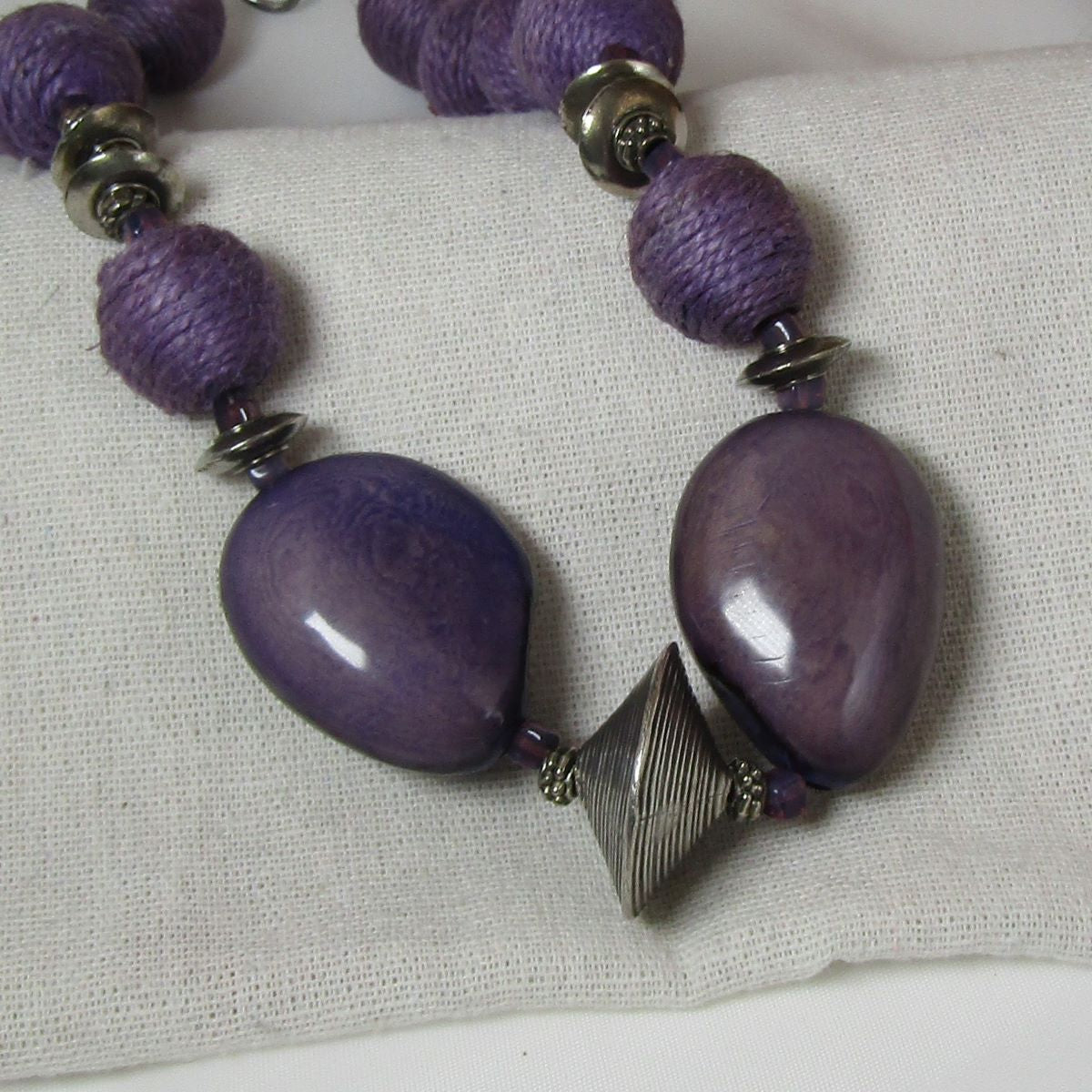 Big Bold Necklace Purple Hemp and Tagua Nut - VP's Jewelry