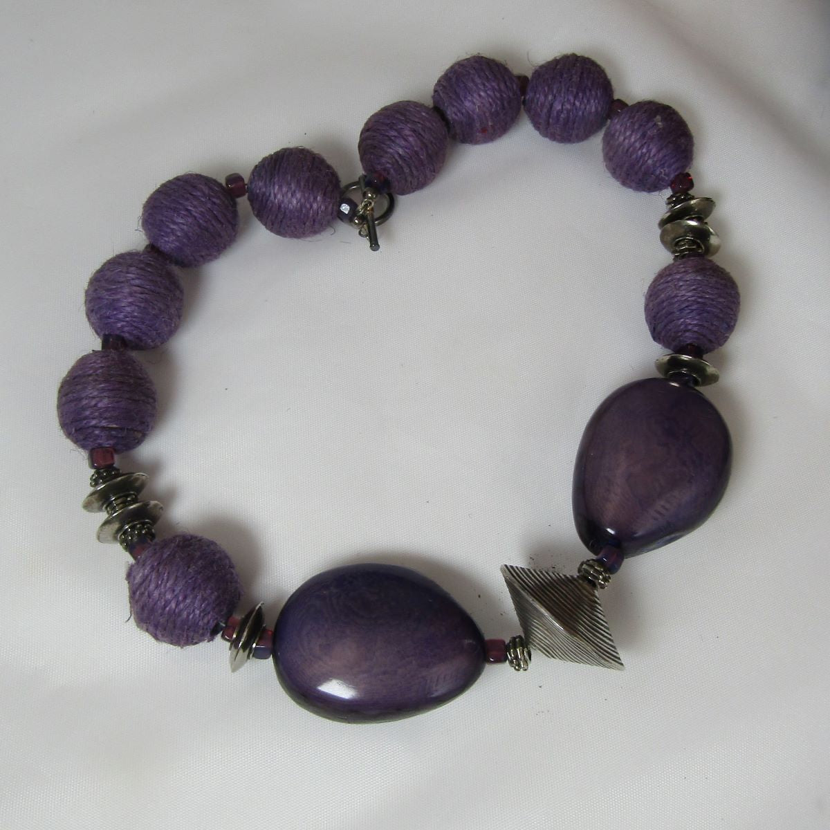 Big Bold Necklace Purple Hemp and Tagua Nut - VP's Jewelry