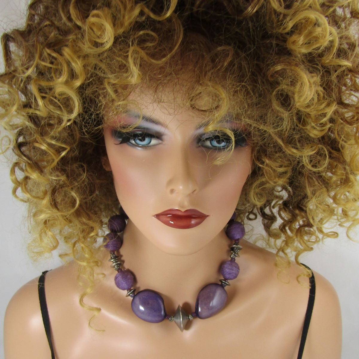 Big Bold Necklace Purple Hemp and Tagua Nut - VP's Jewelry